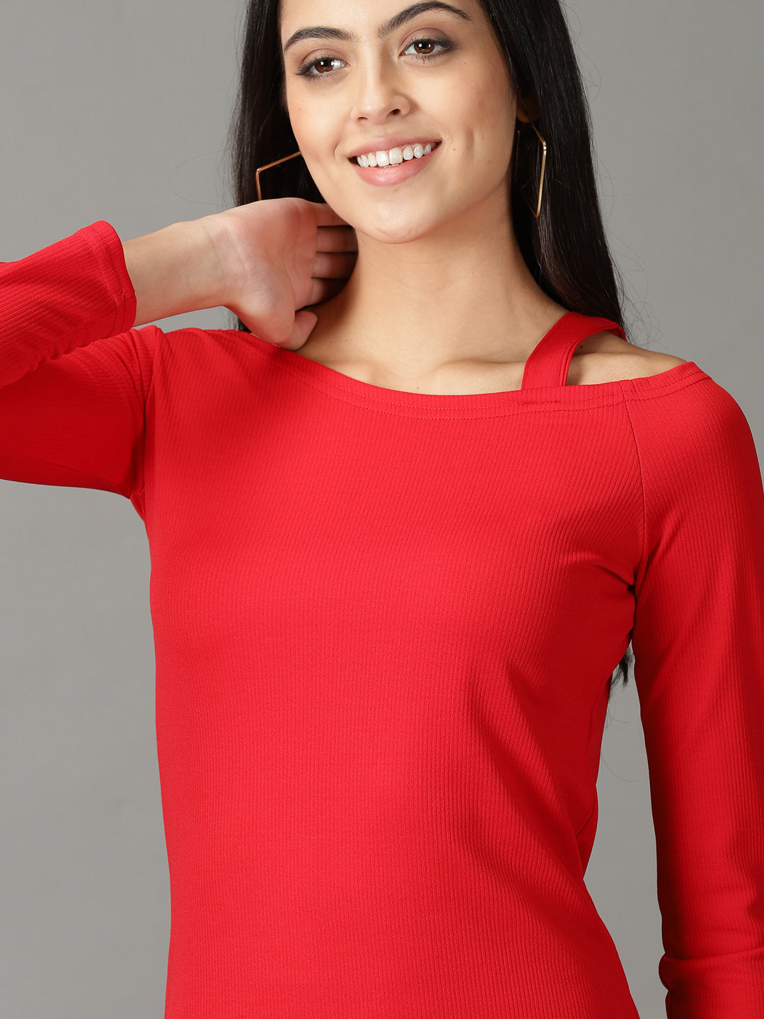 Women's Red Long Sleeves Acrylic Mini Jumper Dress