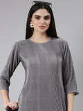 Women's Grey Self Design Satin A-Line Dress