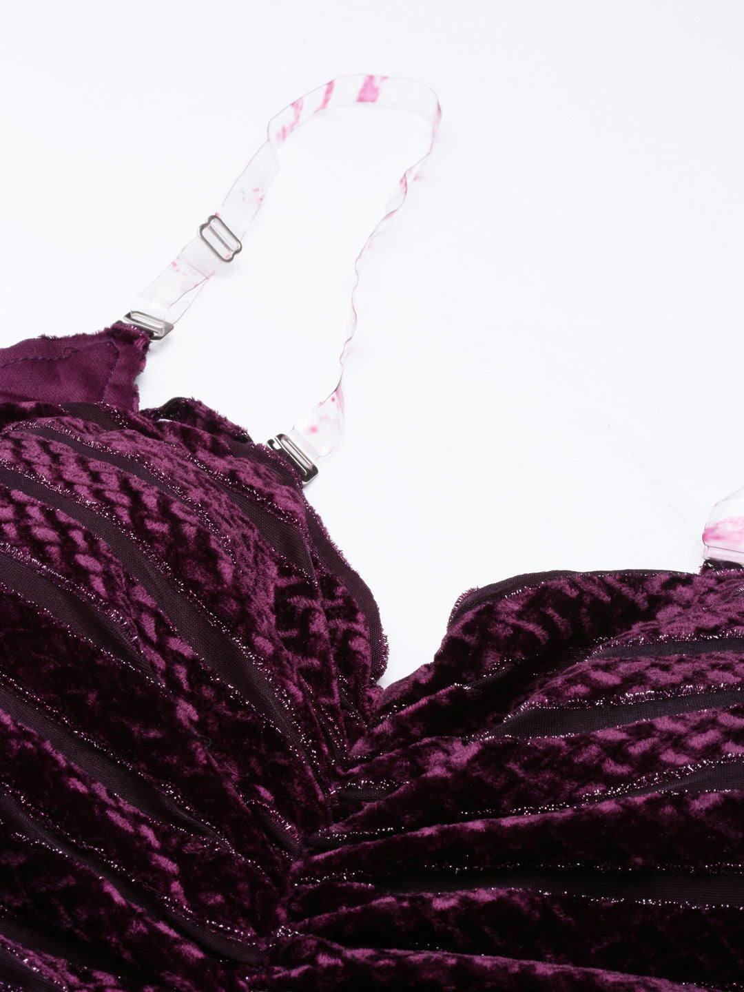 Women's Purple Self Design Sweetheart Neck Velvet Sheath Midi Dress