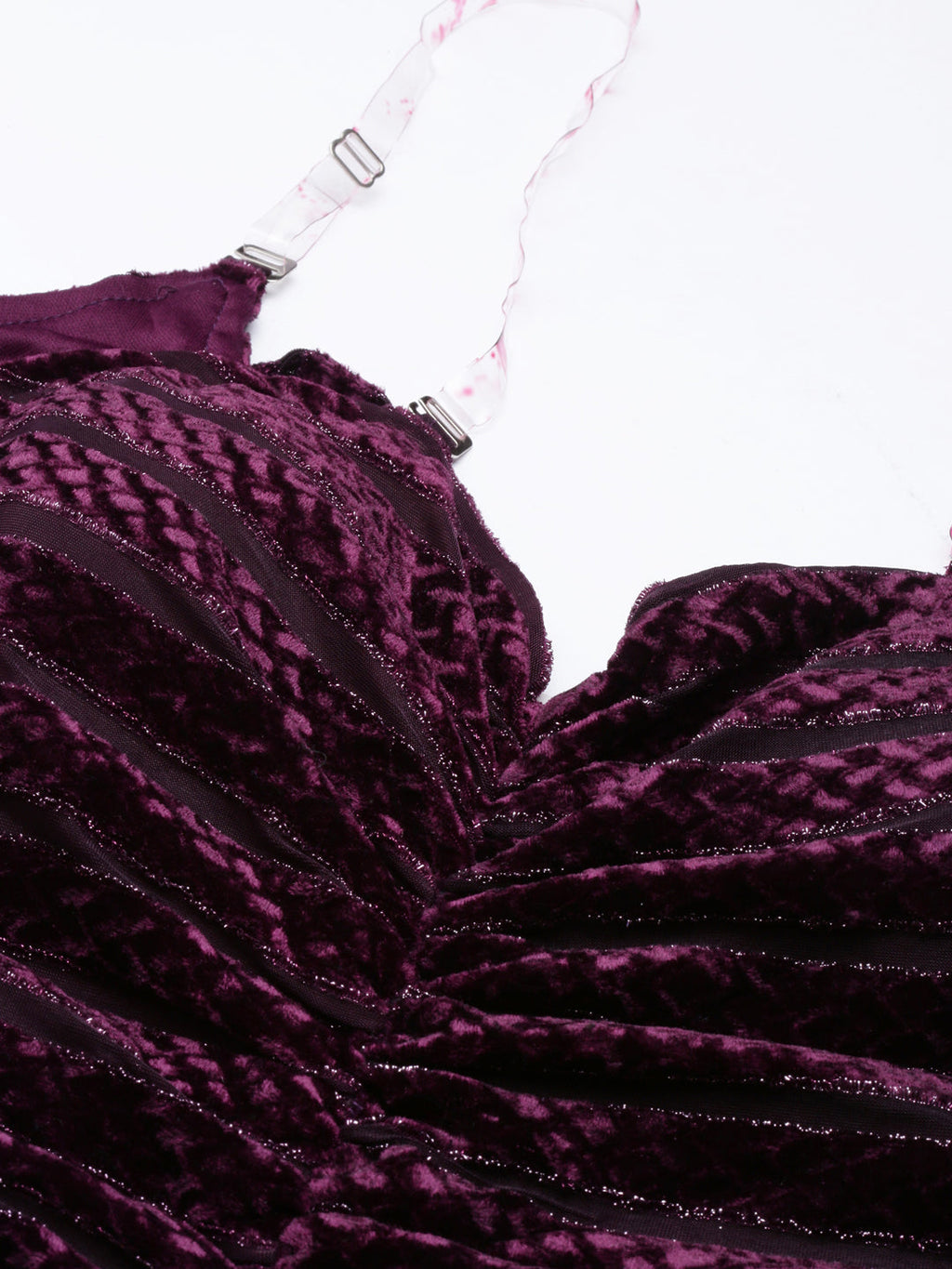 Women's Purple Self Design Sweetheart Neck Velvet Sheath Midi Dress