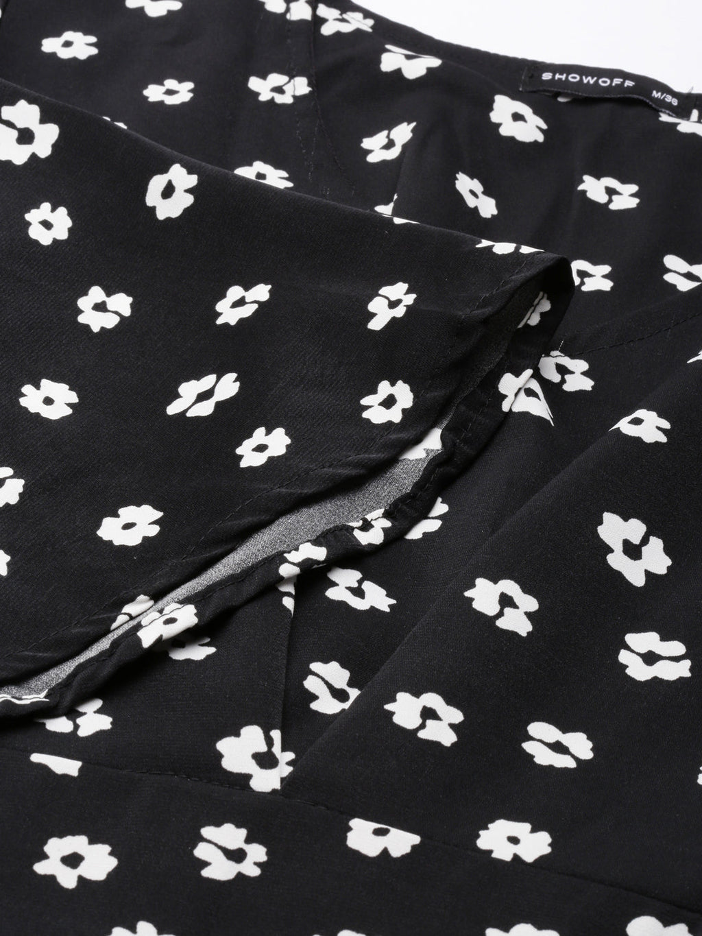 Women's Black Floral Printed Flared Sleeve A-Line Dress