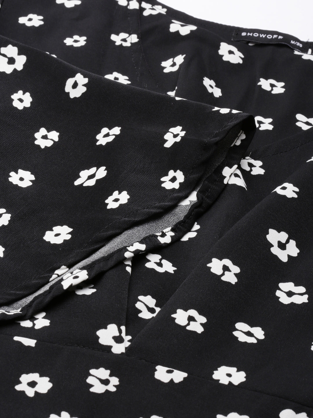 Women's Black Floral Printed Flared Sleeve A-Line Dress