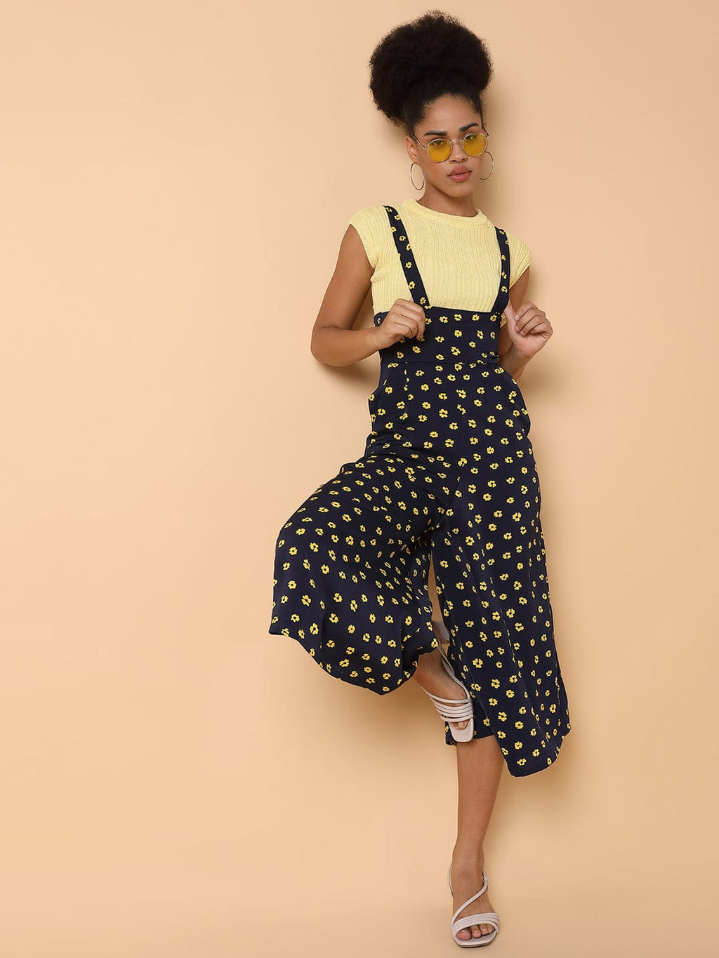 Women's Printed Navy Blue Capri Jumpsuit