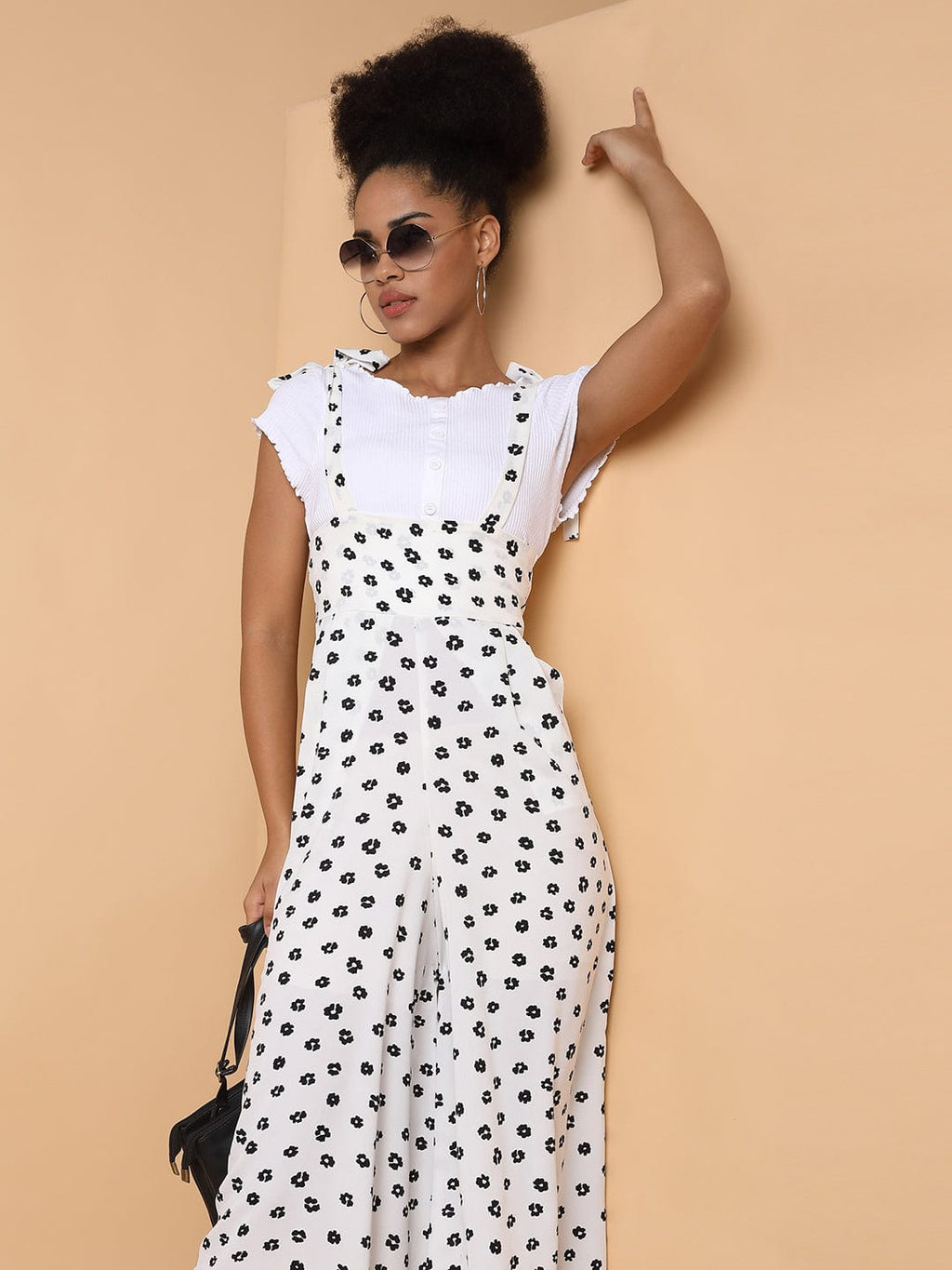Women's White Floral Printed Capri Jumpsuit