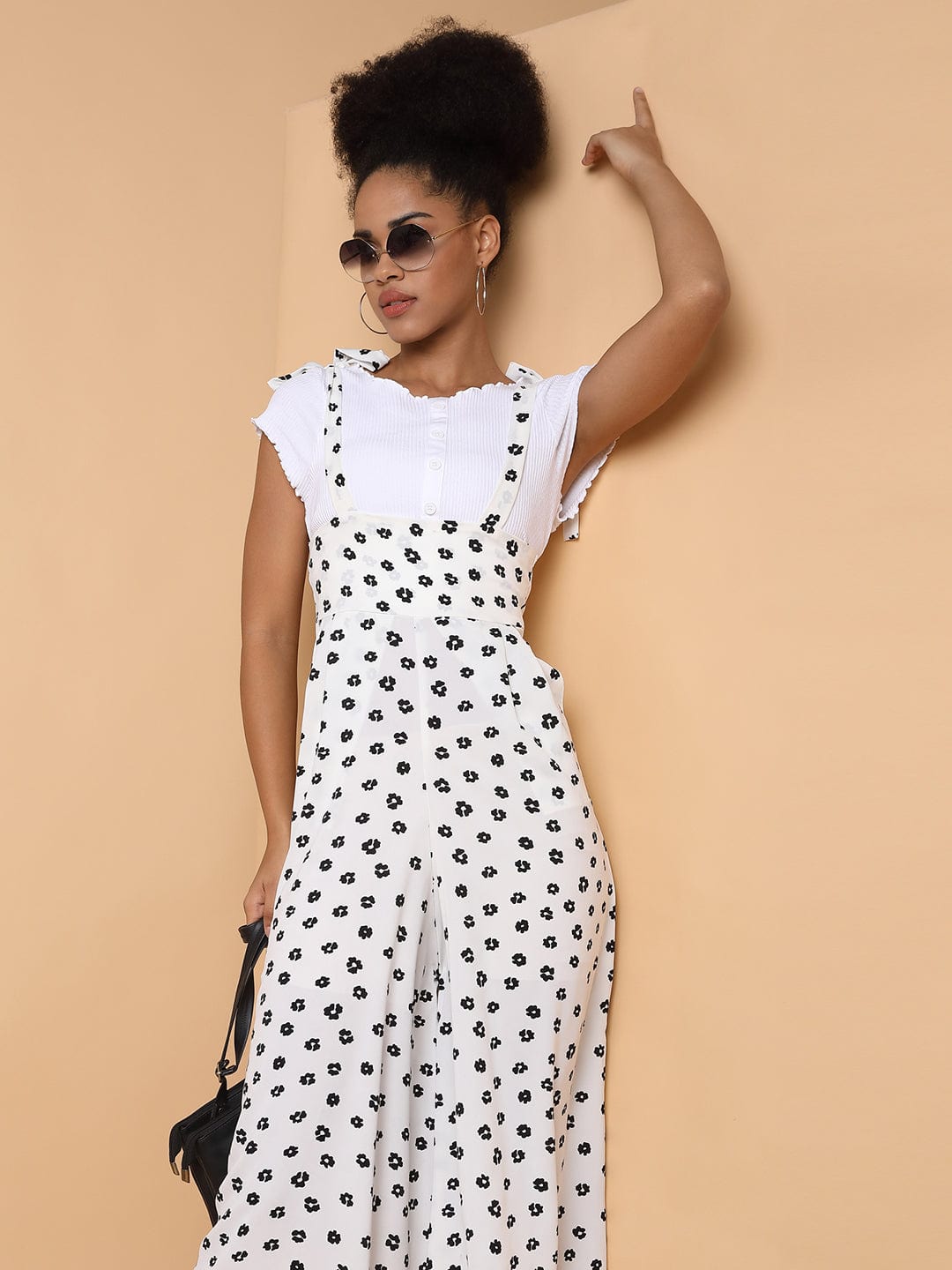 Women's White Floral Printed Capri Jumpsuit