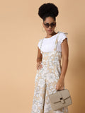 Women's Beige Printed Capri Jumpsuit
