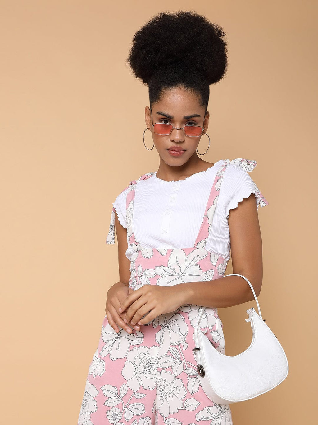 Women's Pink Printed Capri Jumpsuit