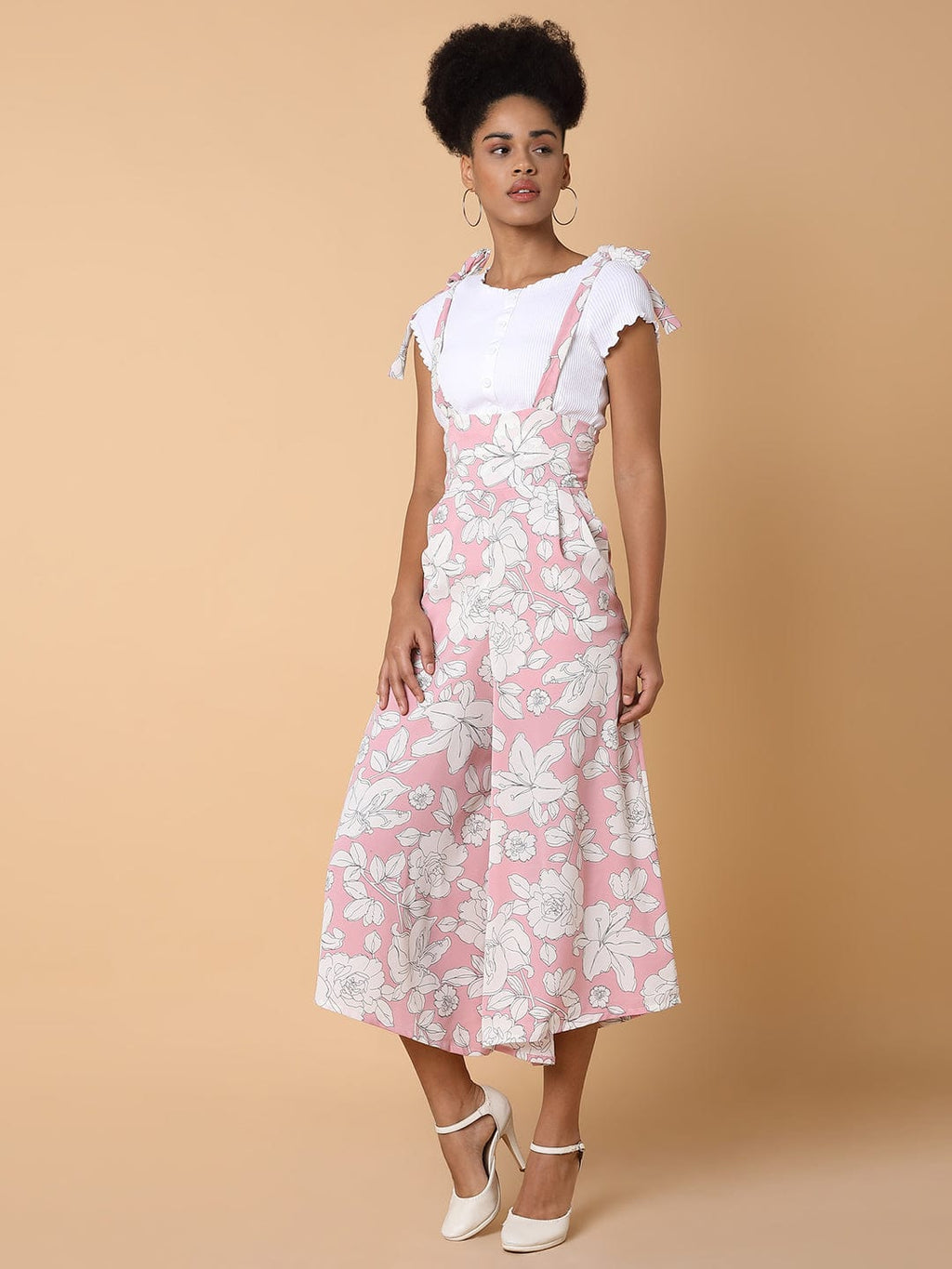 Women's Pink Printed Capri Jumpsuit