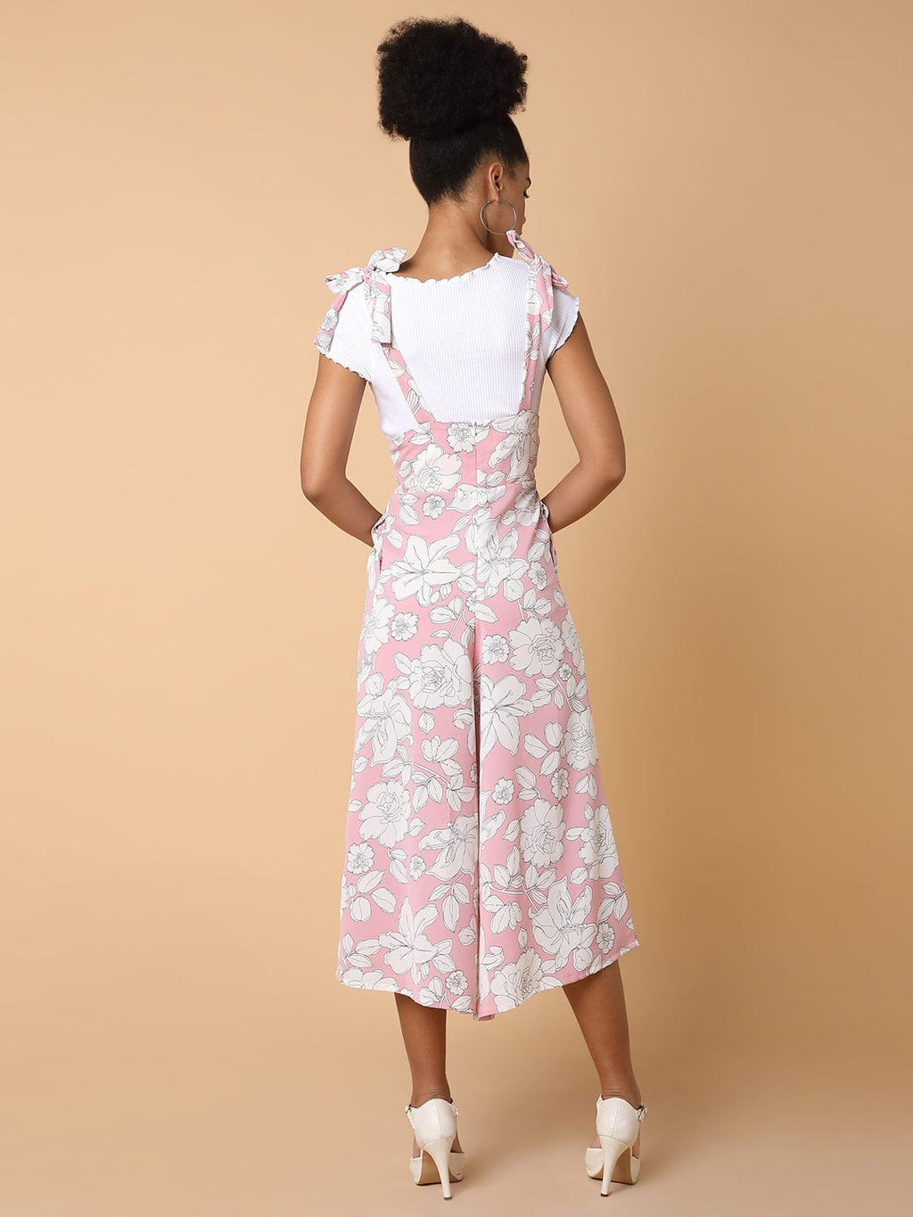 Women's Pink Printed Capri Jumpsuit