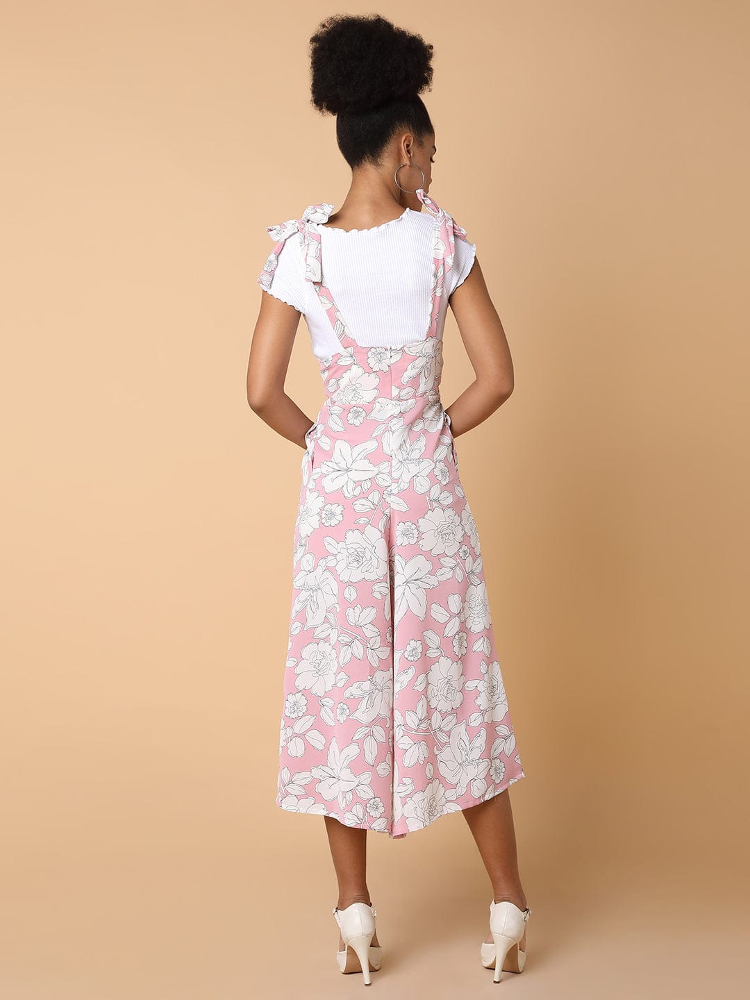 Women's Pink Printed Capri Jumpsuit