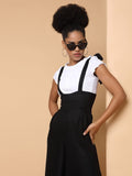 Women's Black Shoulder Straps Capri Jumpsuit
