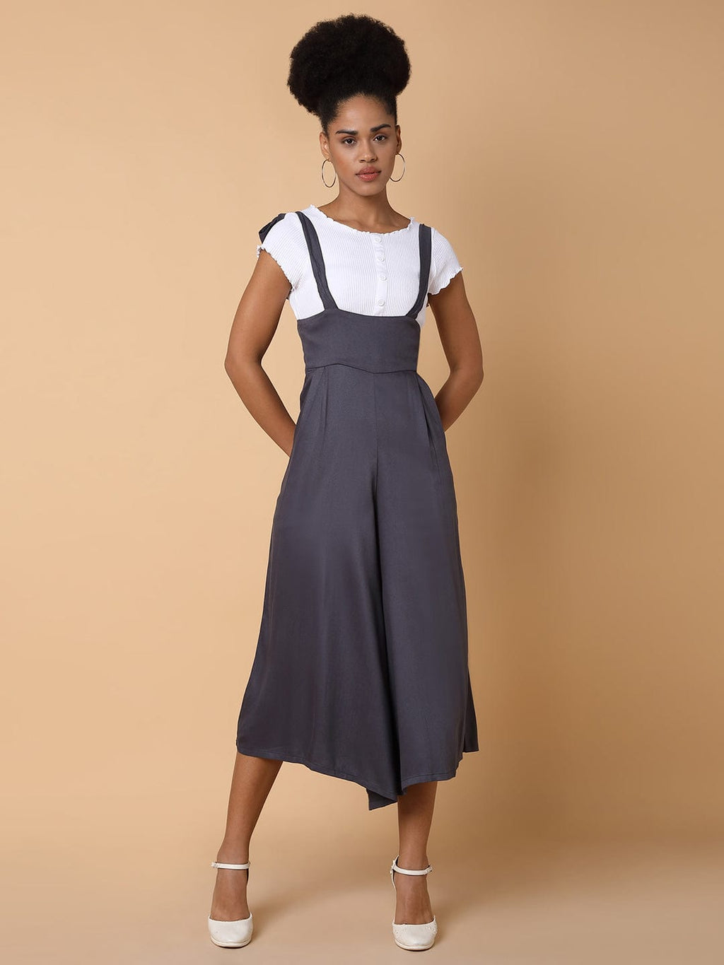 Women's Grey Capri Jumpsuit
