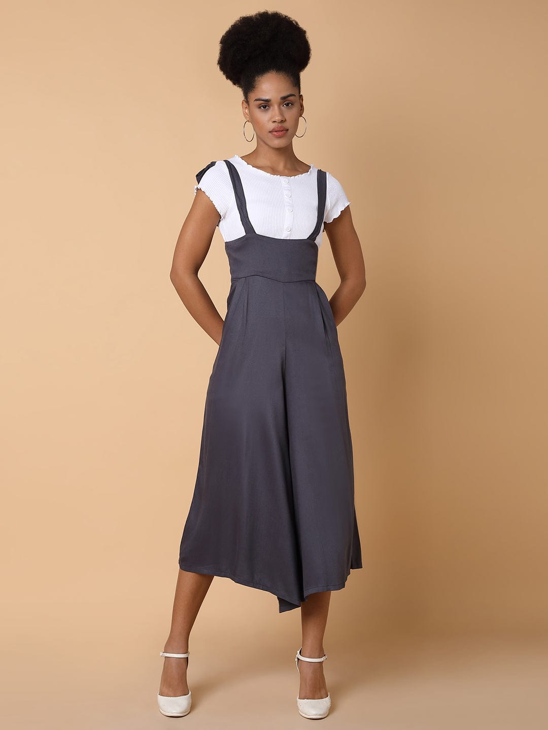 Women's Grey Capri Jumpsuit