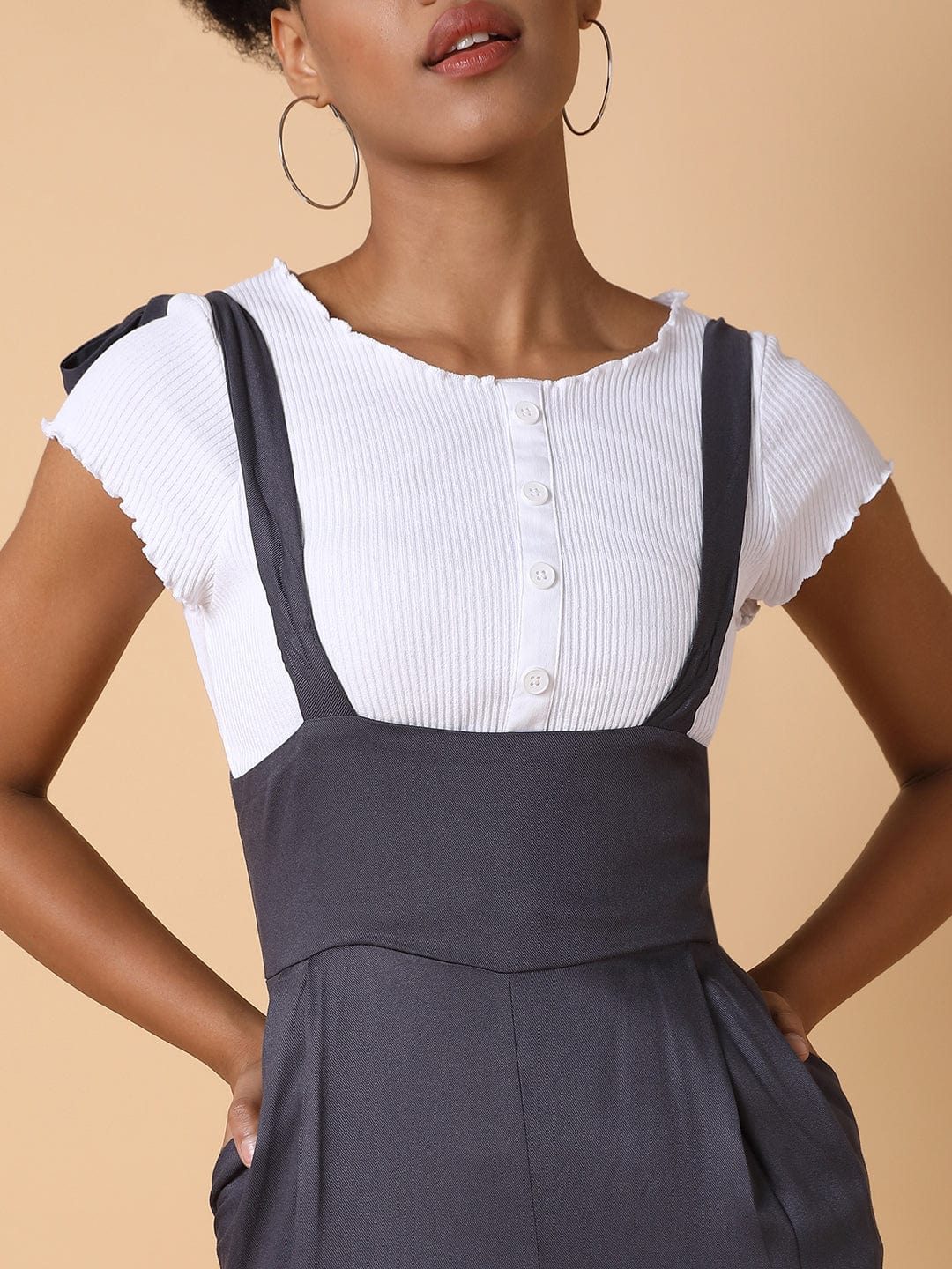 Women's Grey Capri Jumpsuit