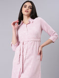 Women's White Geometric Printed Shirt Midi Dress
