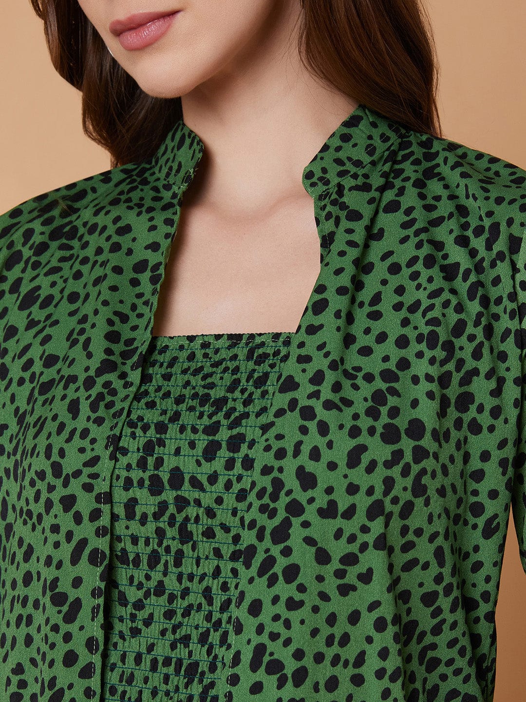 Women's Green Printed Basic Jumpsuit with Shrug