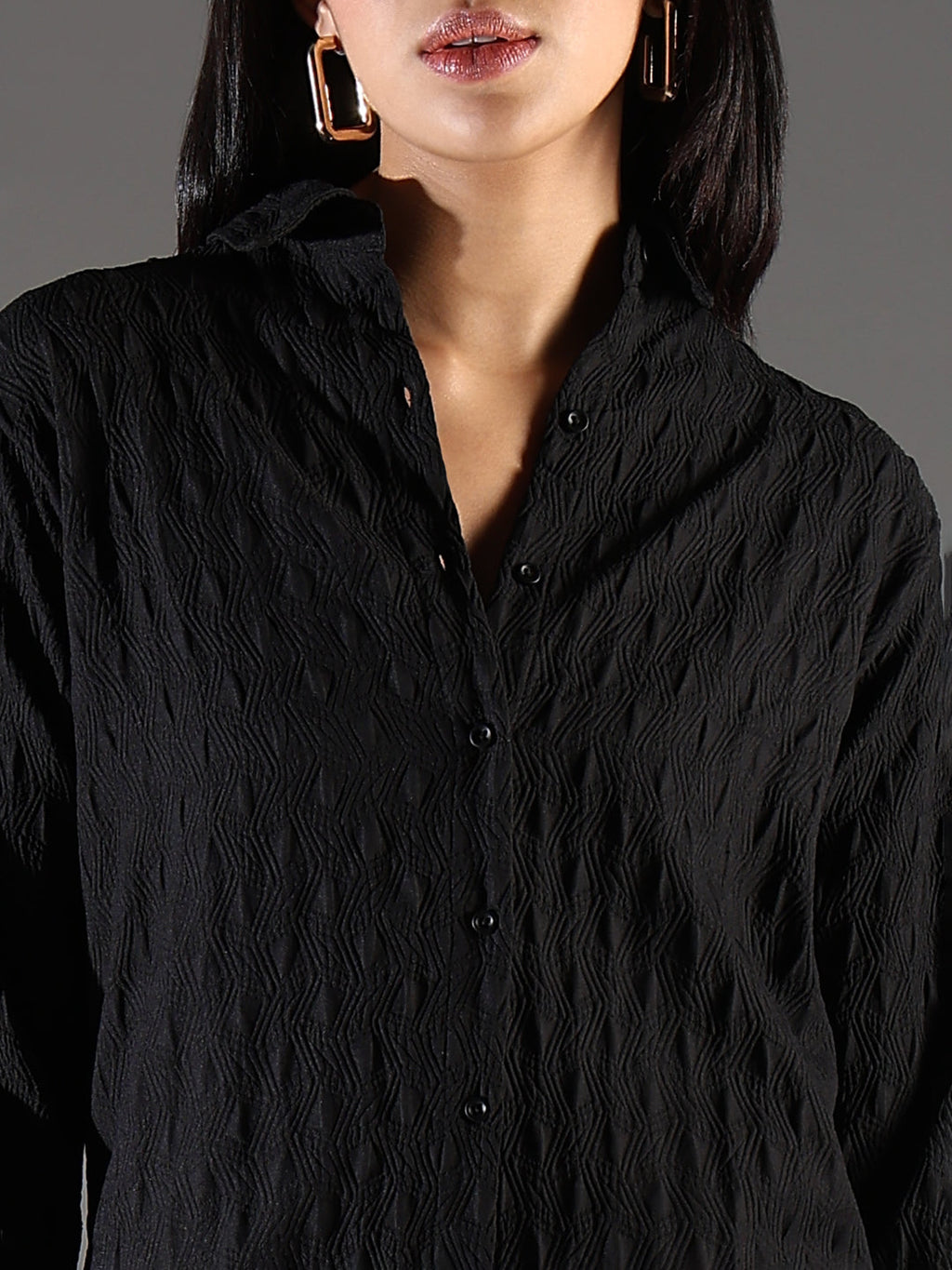 Women's Black Solid Shirt Dress