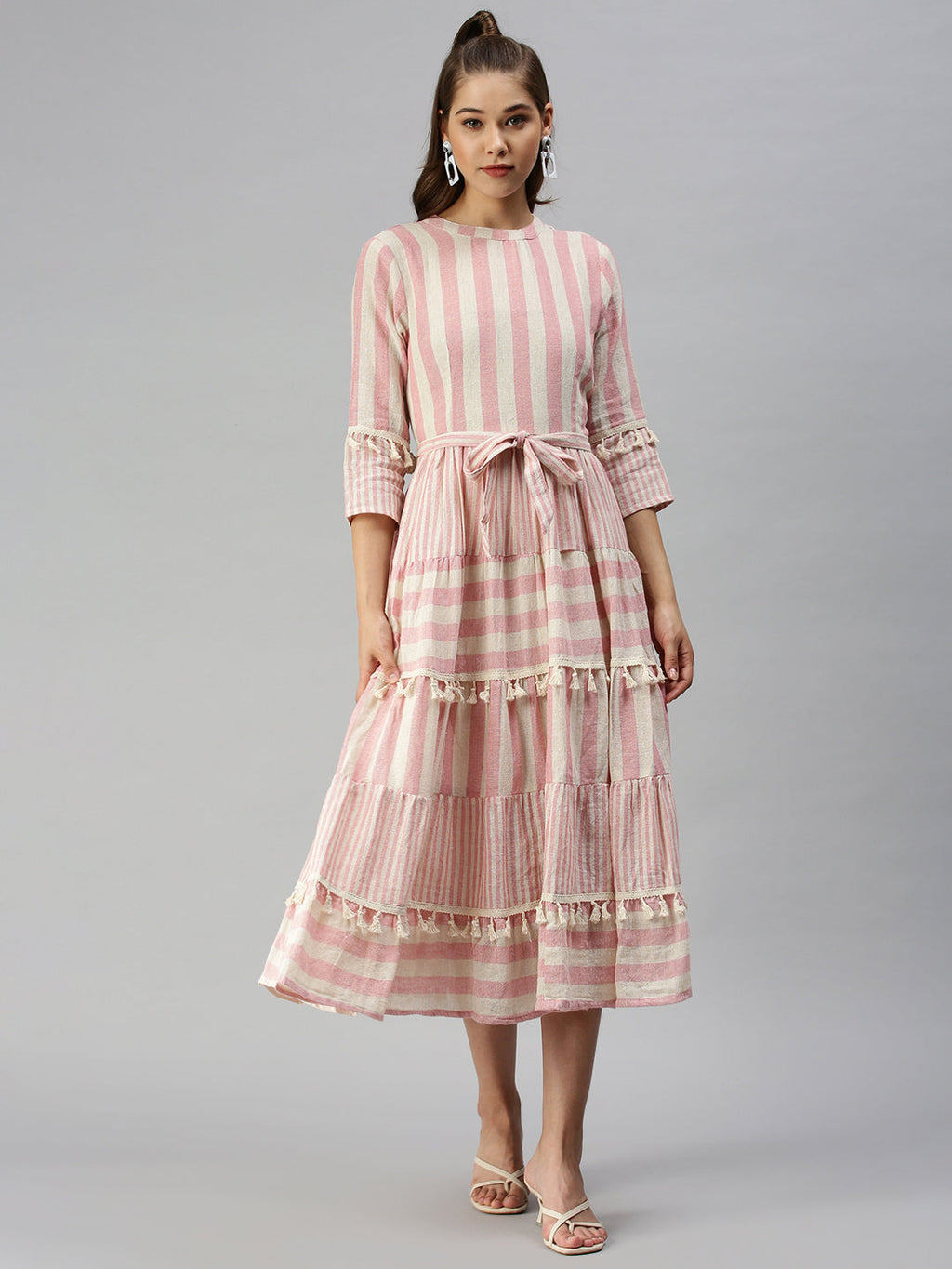Women's Off White Organic Cotton A-Line Layered Dress