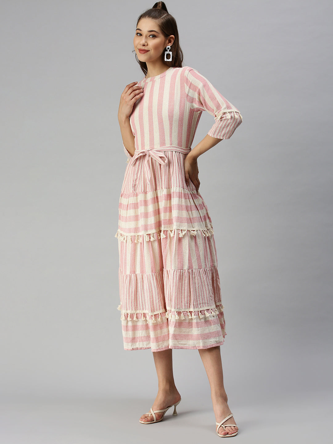 Women's Off White Organic Cotton A-Line Layered Dress