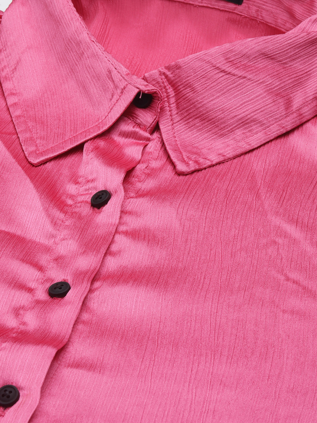 Women's Pink Shirt Collar Satin A-Line Dress