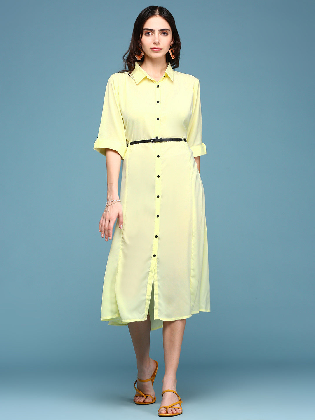 Women's Yellow Crepe Shirt Dress
