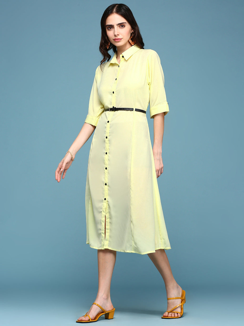 Women's Yellow Crepe Shirt Dress