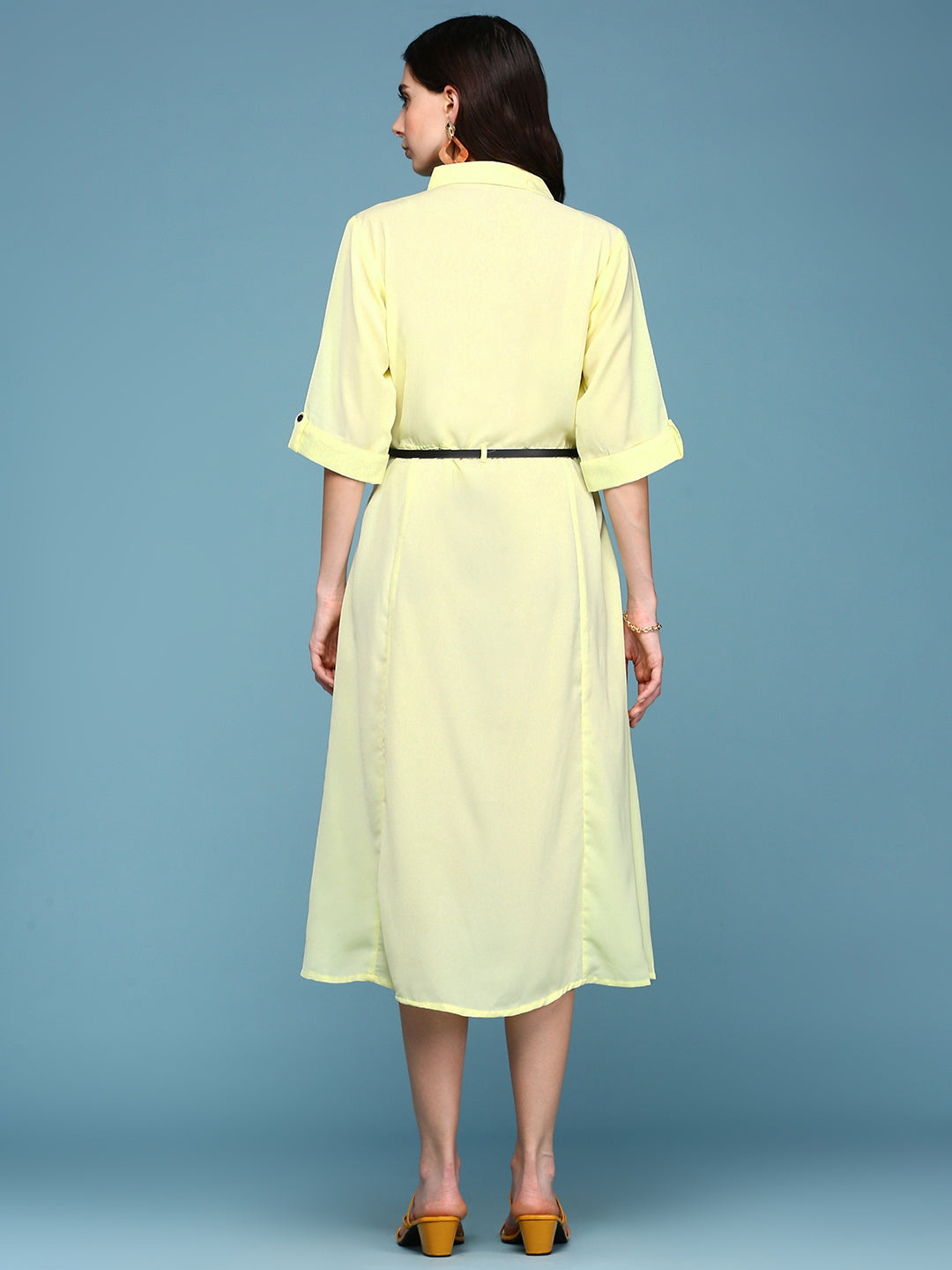 Women's Yellow Crepe Shirt Dress