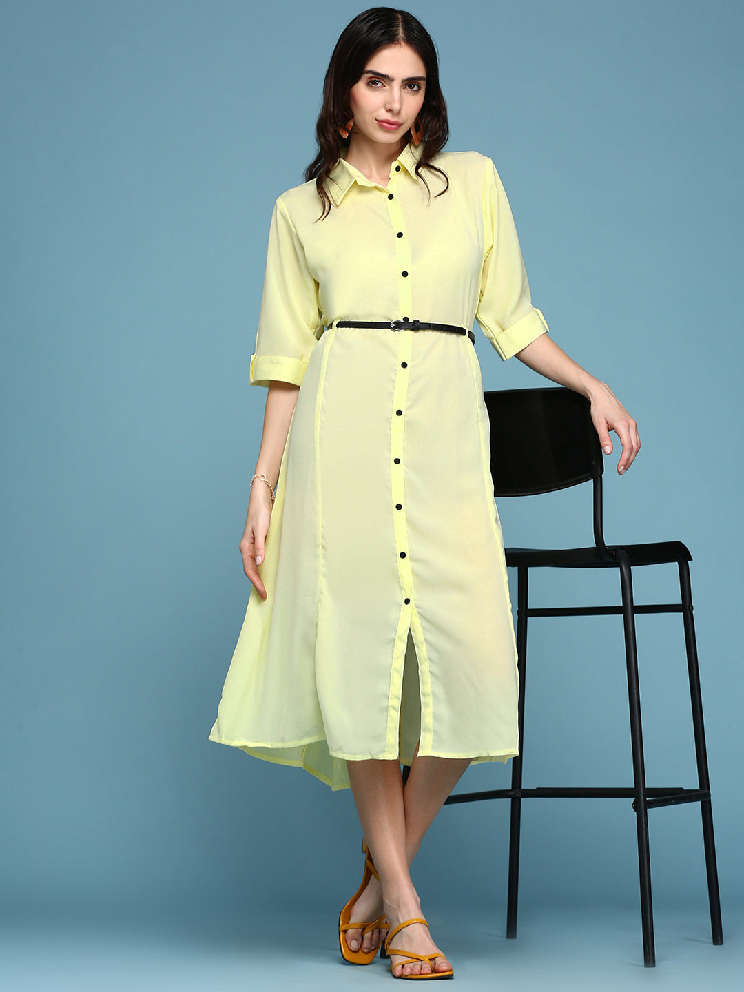 Women's Yellow Crepe Shirt Dress