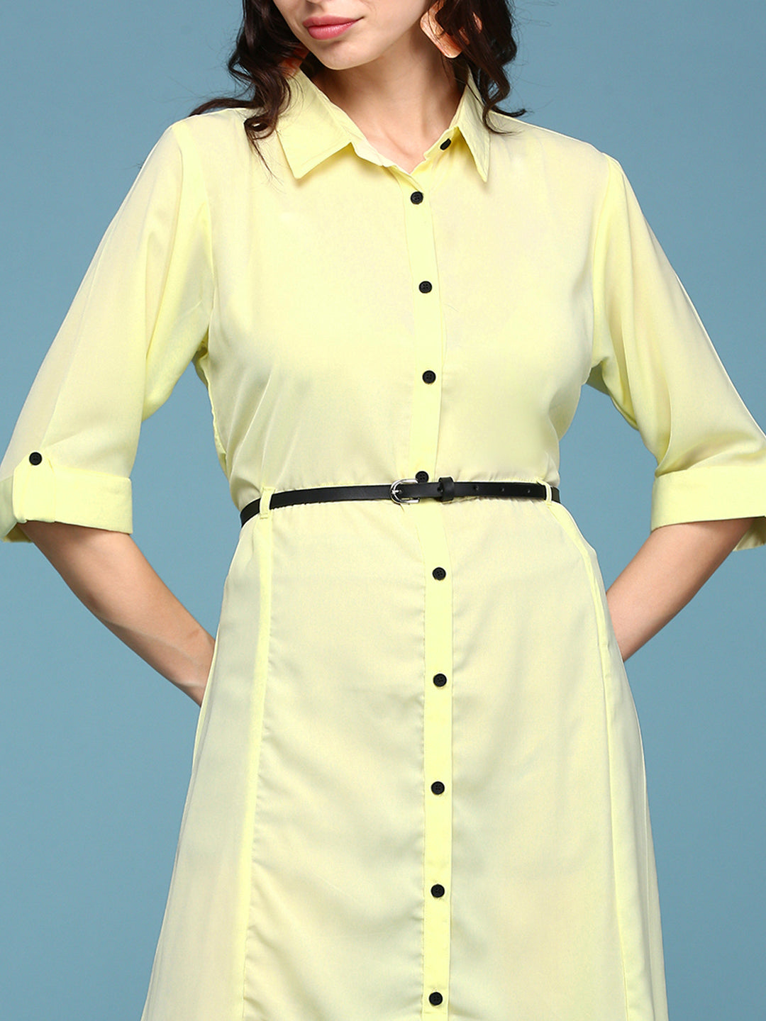 Women's Yellow Crepe Shirt Dress