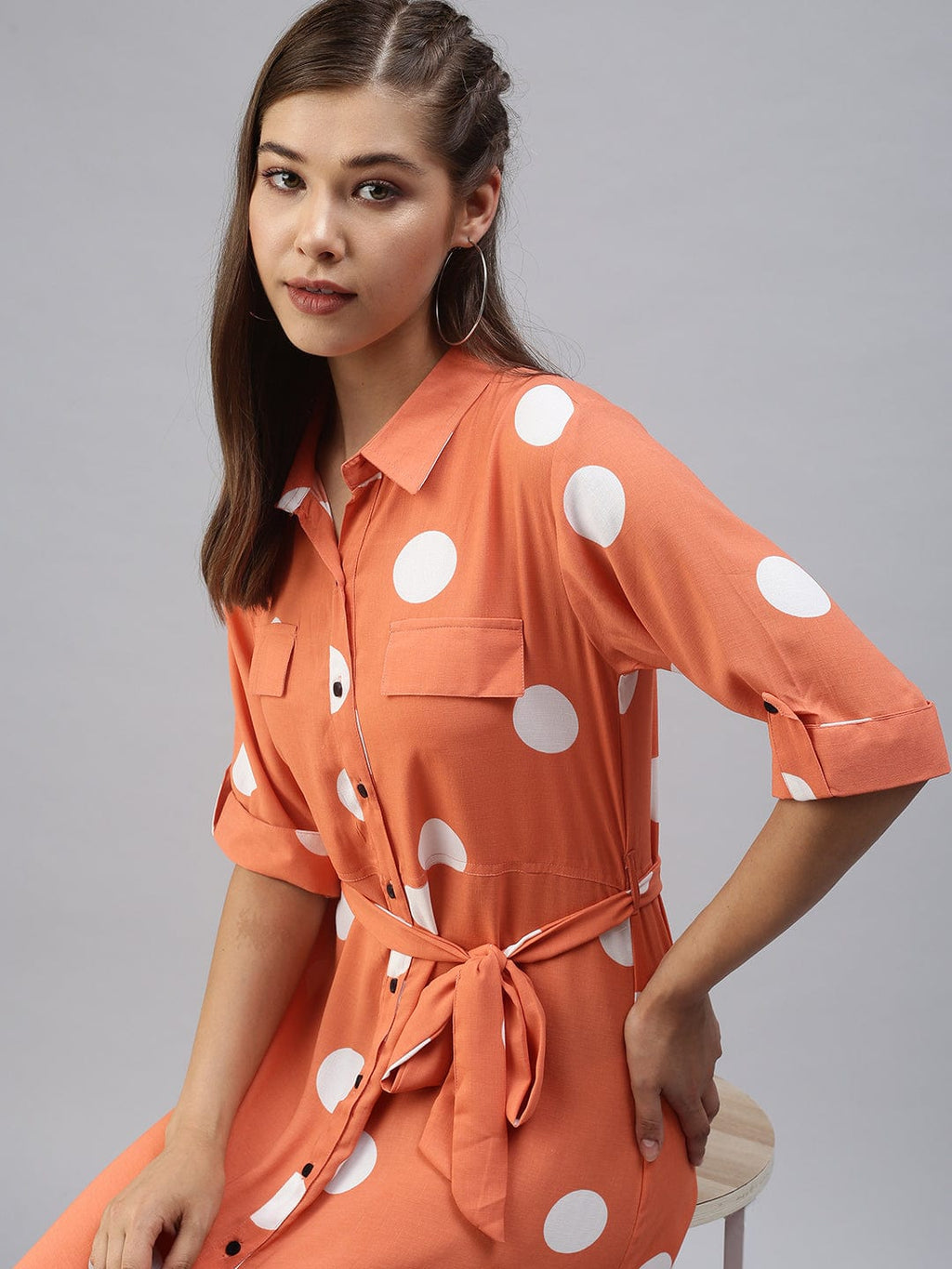 Women's Printed Fit and Flare Orange Dress
