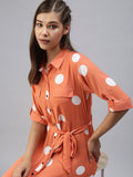Women's Printed Fit and Flare Orange Dress