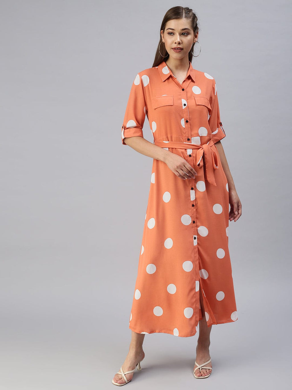 Women's Printed Fit and Flare Orange Dress