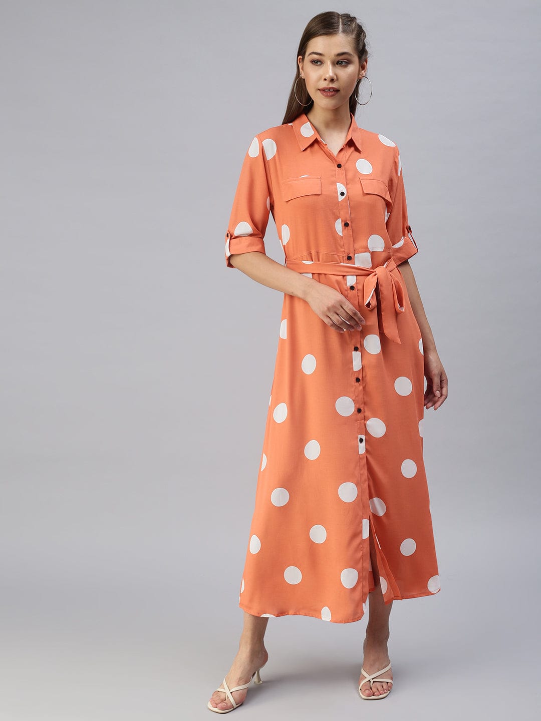 Women's Printed Fit and Flare Orange Dress
