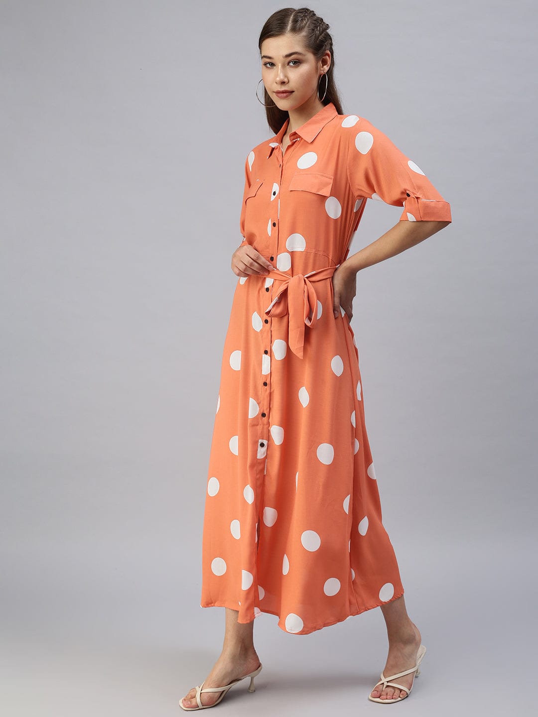 Women's Printed Fit and Flare Orange Dress
