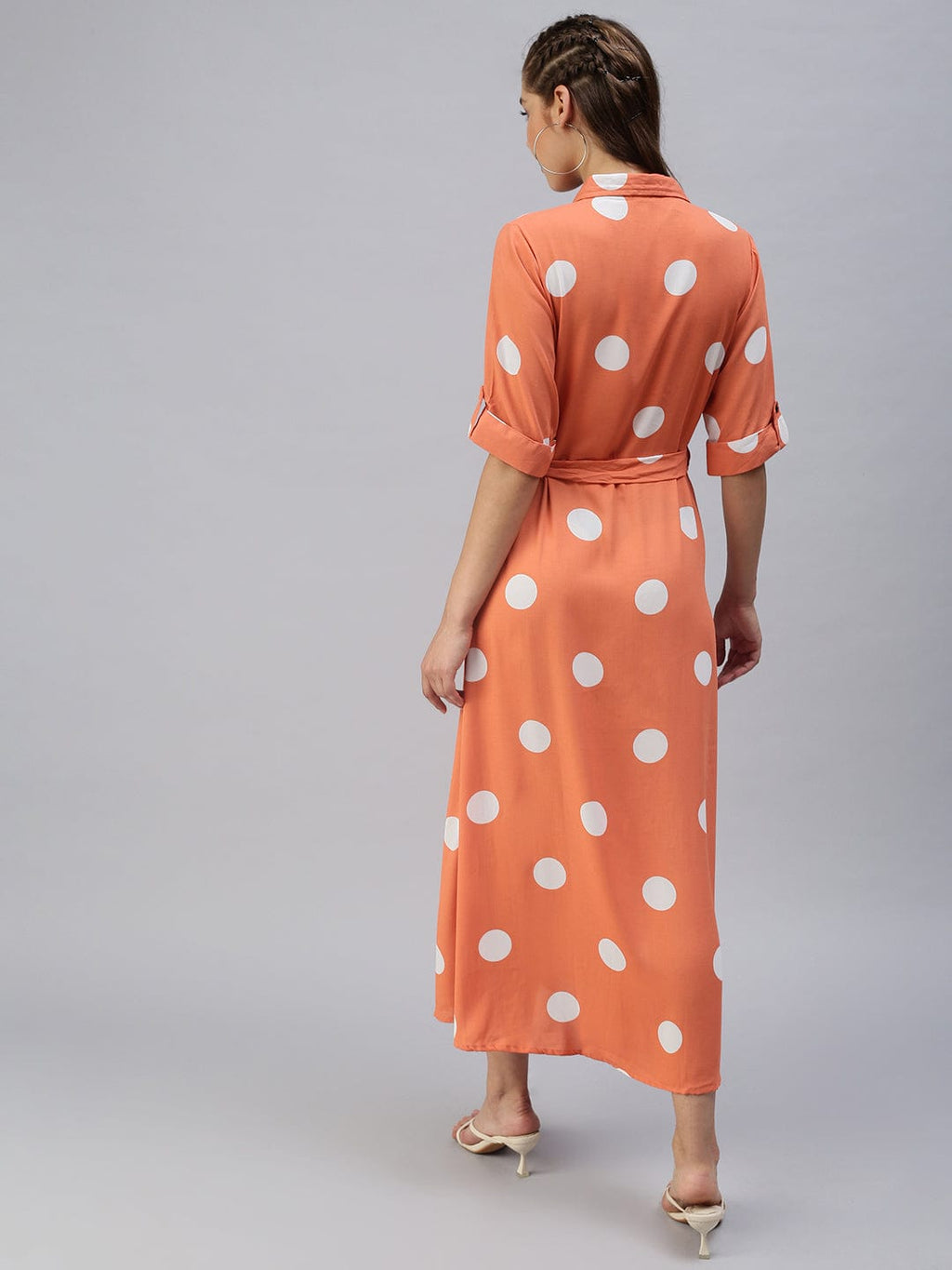 Women's Printed Fit and Flare Orange Dress