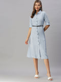 Women's Blue Shirt Midi Dress