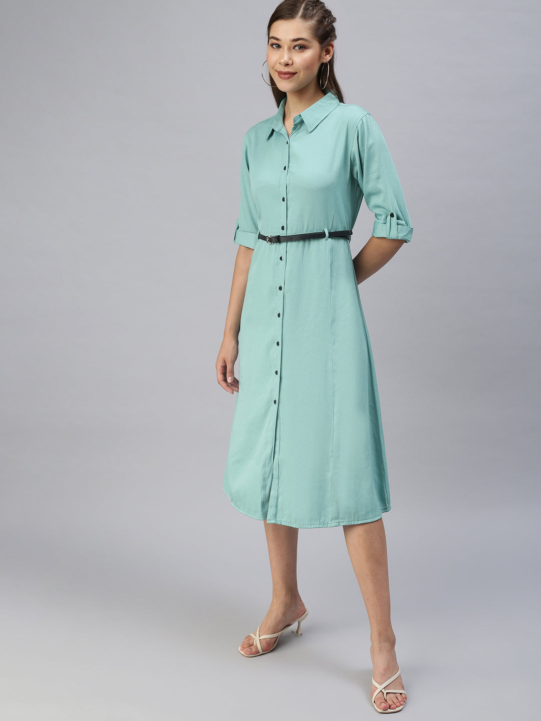 Women's Green Shirt Midi Dress