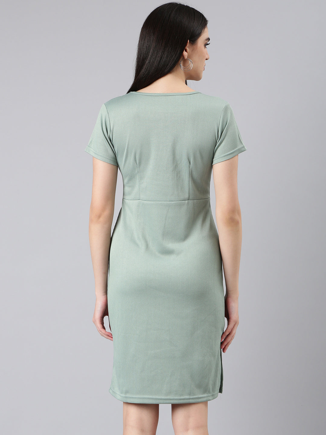 Women's Sea Green Ribbed Sheath Dress