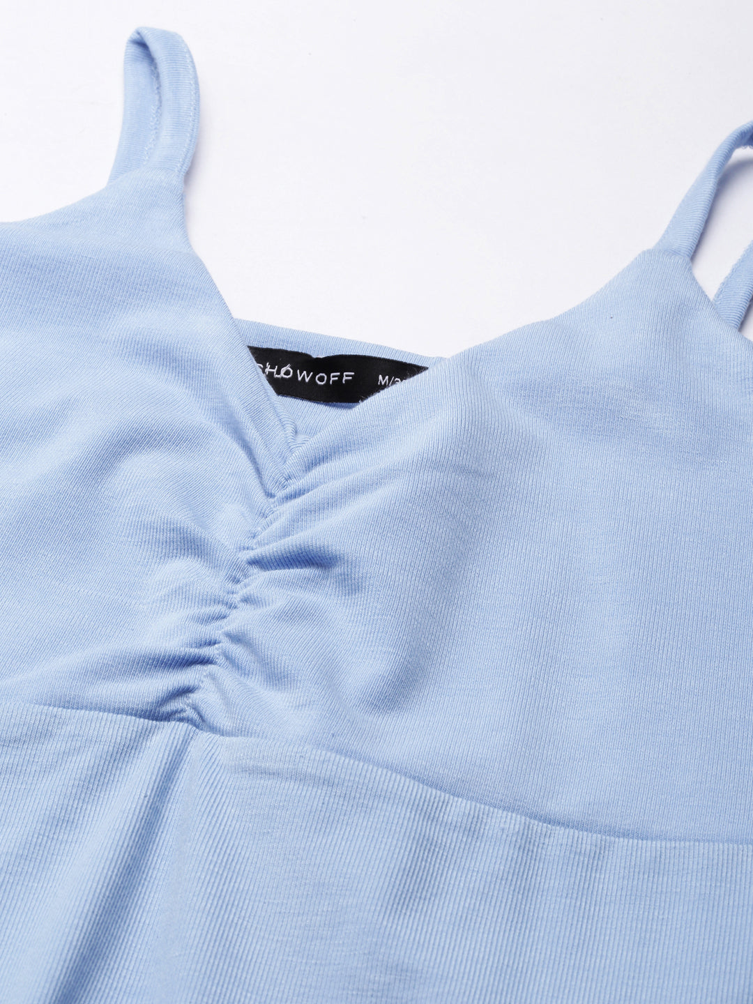Women's Blue Shoulder Straps Cotton Bodycon Dress