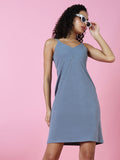 Women's Grey Shoulder Straps Sheath Dress