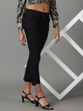 Women's Black Relaxed Slim Fit High-Rise Three-Fourth Trouser
