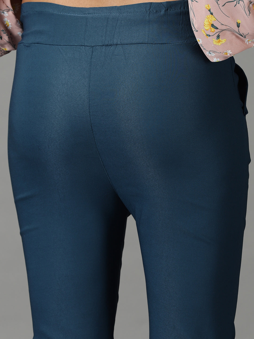 Women's Teal Relaxed Slim Fit High-Rise Trousers