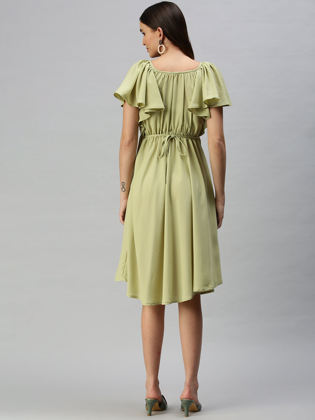 Women's Green Solid Fit & Flare Dress