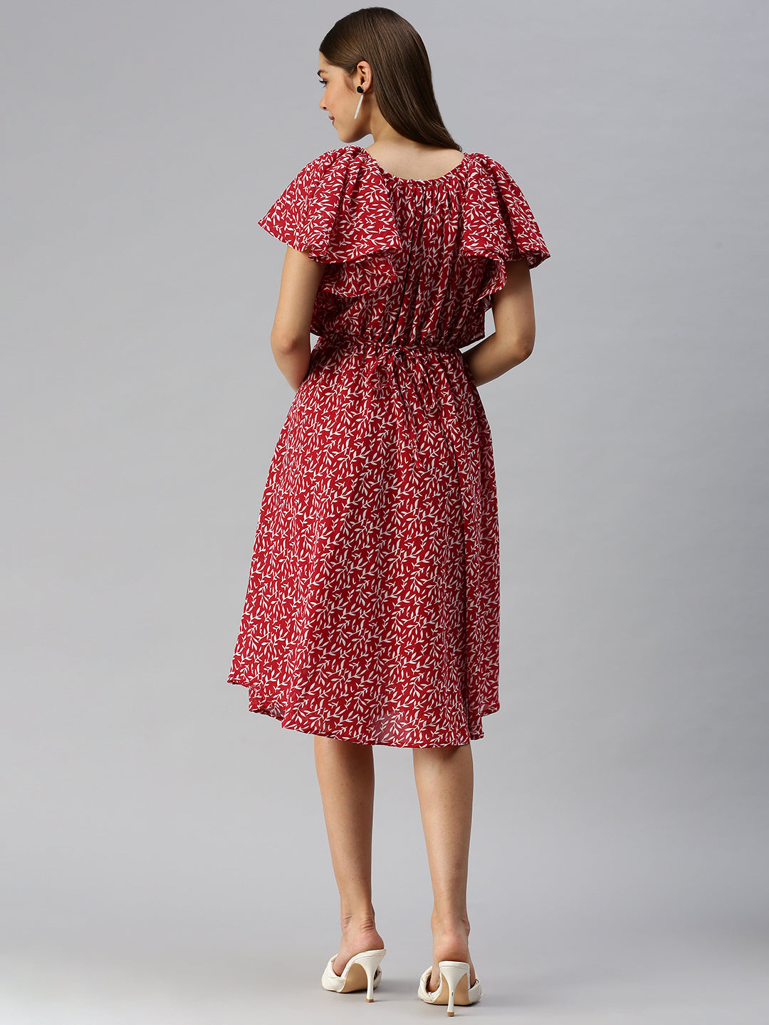 Women's Red Floral Georgette Dress