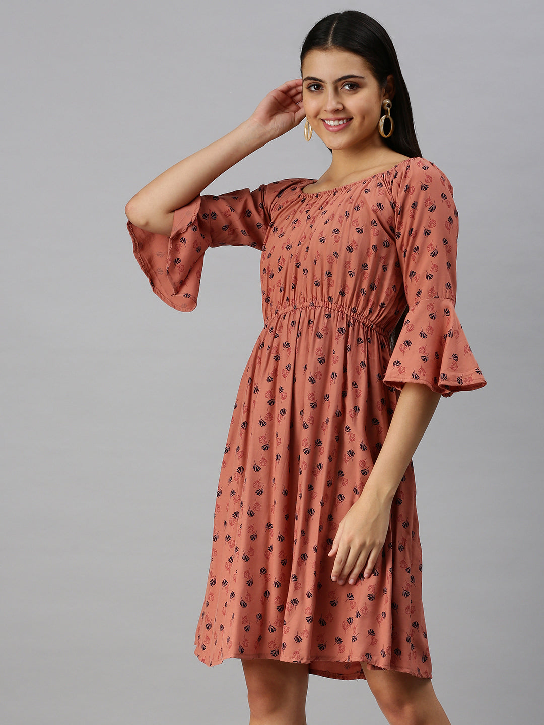 Women's Brown Floral A-Line Dress