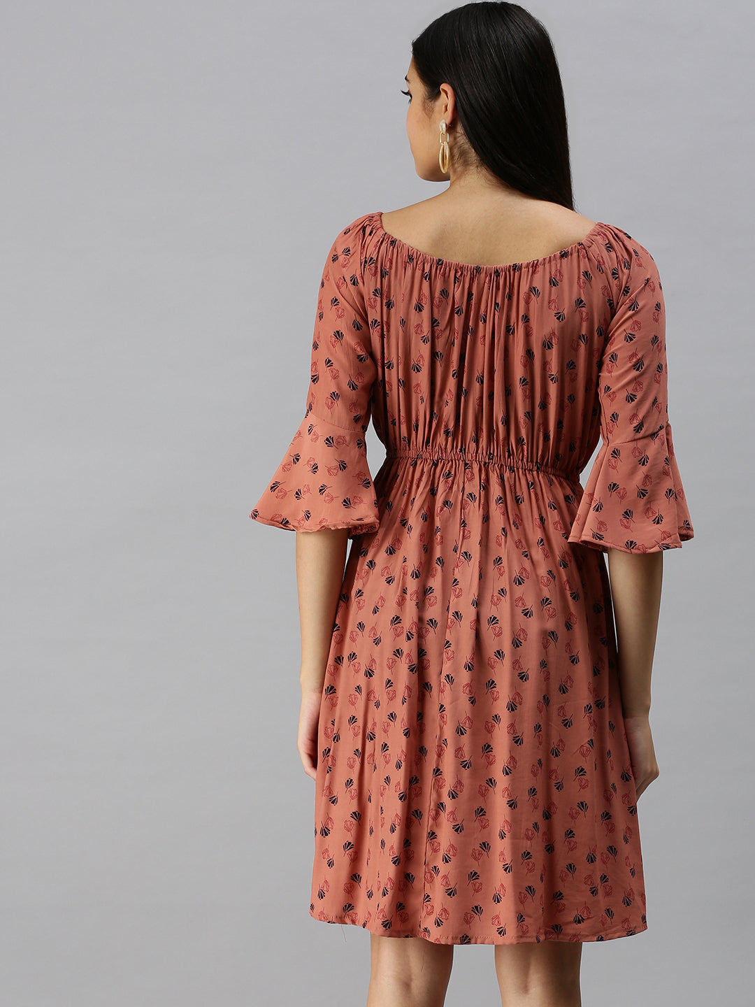 Women's Brown Floral A-Line Dress