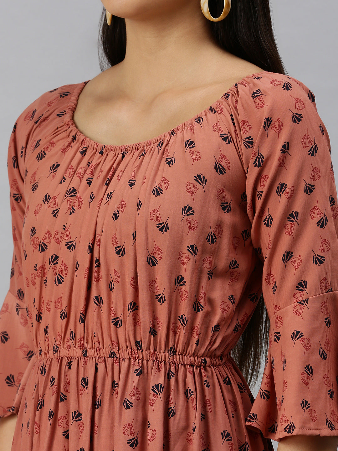 Women's Brown Floral A-Line Dress