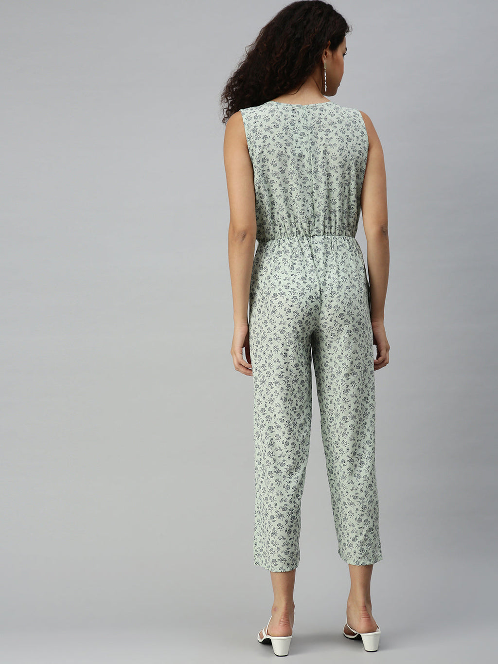 Women's Green Printed Basic Jumpsuit