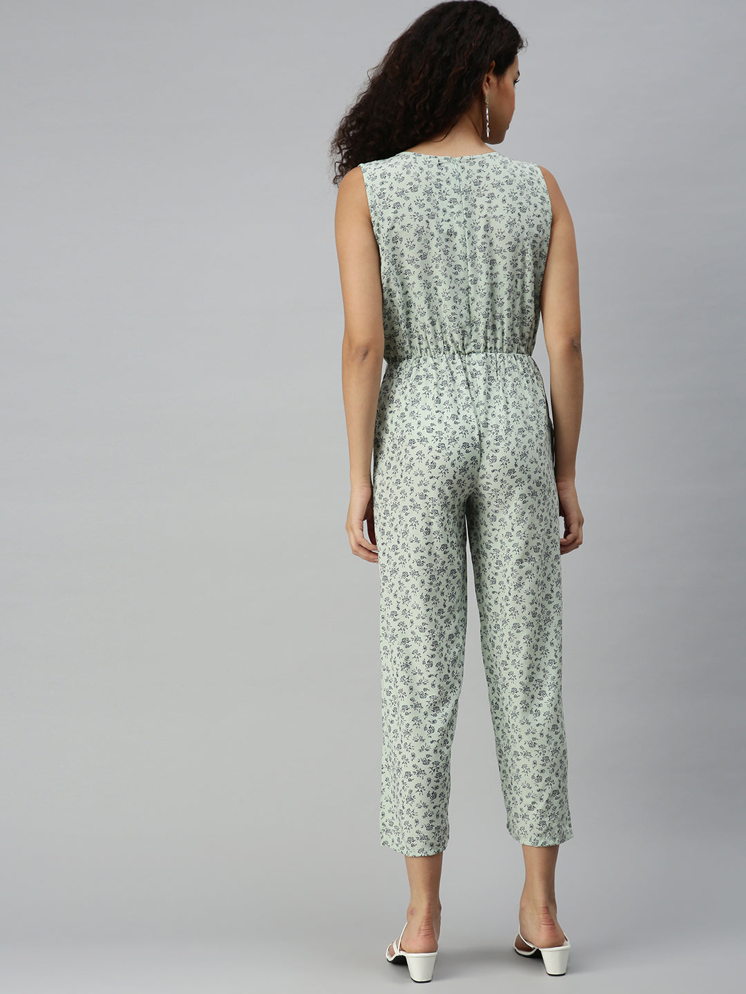Women's Green Printed Basic Jumpsuit