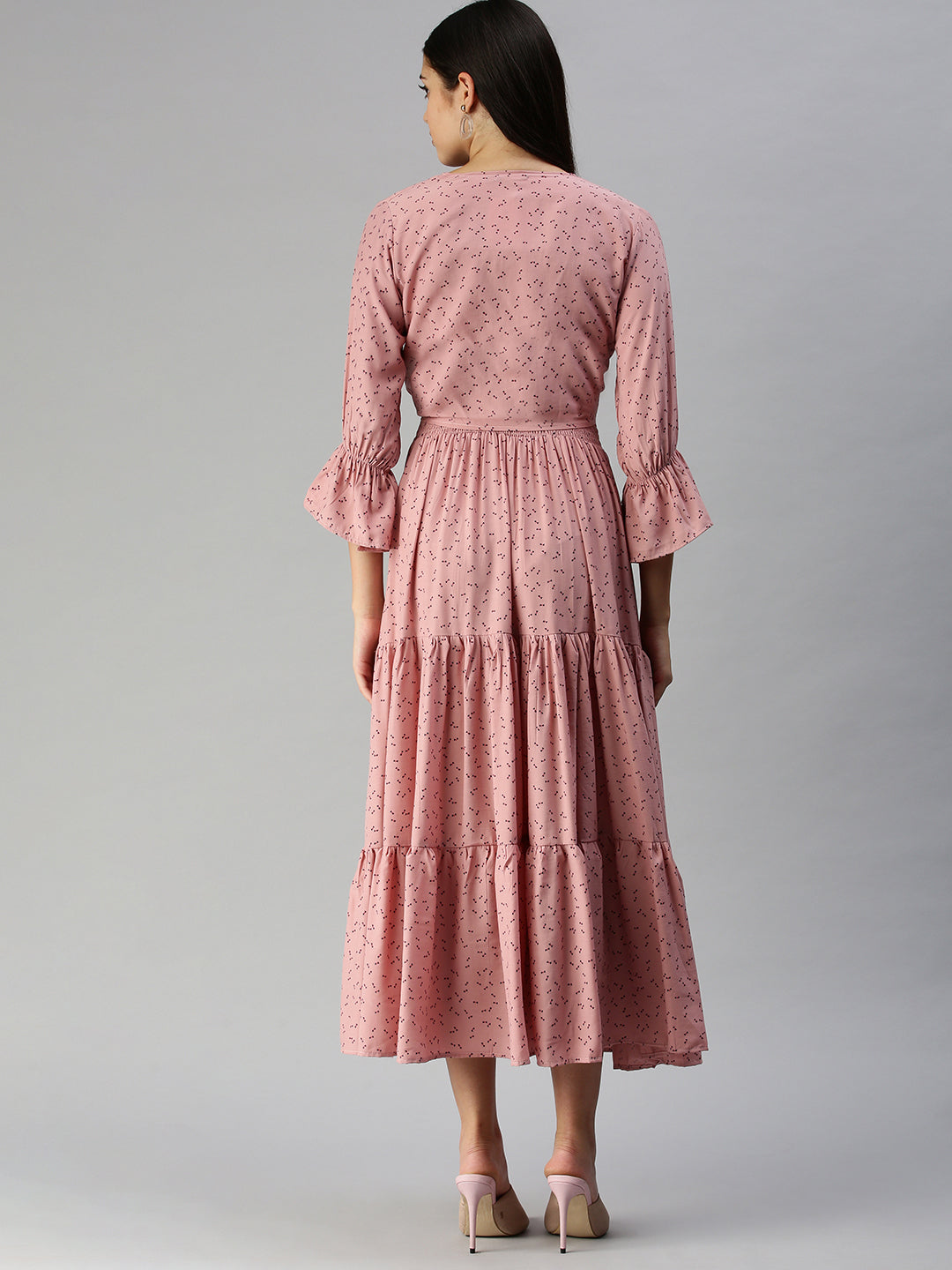 Women's Mauve Ethnic Motifs Crepe A-Line Midi Dress